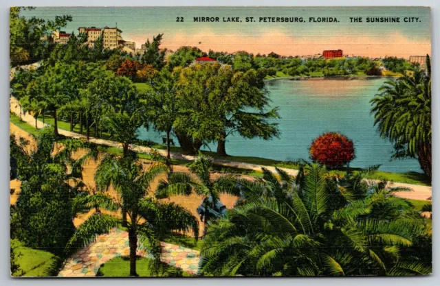 Mirror Lake St Petersburg Florida Aerial View Posted 1944 Linen Postcard