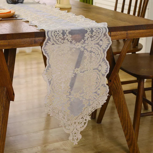 Brown Vintage Embroidered Lace Table Runner Doily Wedding Party Banquet Decor