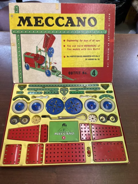 Vintage Meccano Outfit 4 from 1960, 100% Complete in Original Box with Manual