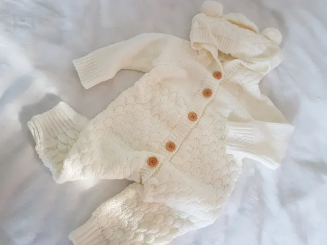 Cream / White Knitted Baby Winter Romper, Jumpsuit  12 - 18M