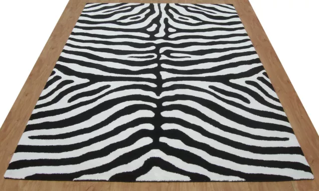 Zebra Black White Modern Handmade Hand-Tufted 100% Wool Soft Area Rug Carpet