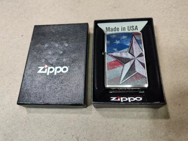 Zippo 28653 Classic Retro American Star Brushed Chrome Windproof Pocket Lighter 2