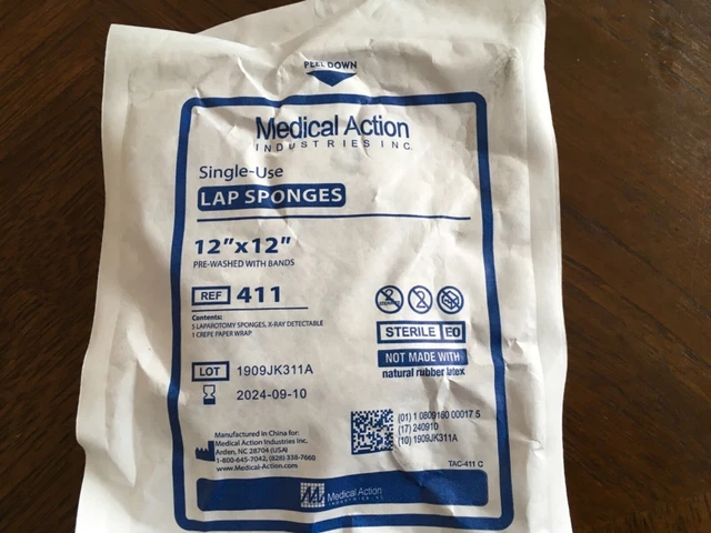MEDICAL ACTION SINGLE Use,Ref 411- 12” x 12”X-Ray Detectable Lap ...