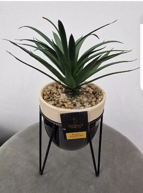 29cm Ceramic Planter Pot With Artificial Plant With Metal Stand With 3 Legs