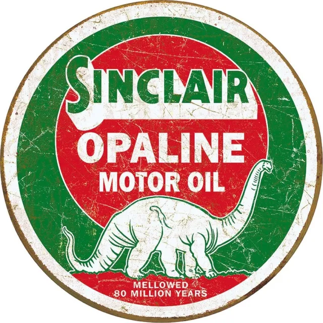 Tin Signs Sinclair Opaline Motor Oil Mellowed 80 Million Years Dinosaur Round