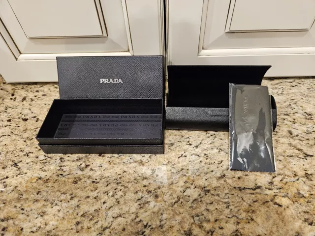 Prada Saffiano Black Sunglasses Eyeglasses Hard Case w/Cleaning Cloth &Gift Box Prada Saffiano Black Sunglasses Eyeglasses Hard Case w/Cleaning Cloth &Gift Box