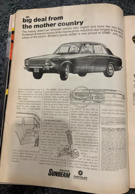 1968 Sunbeam (Chrysler) Arrow advertisement 9X11", from June 1968 Road and Track