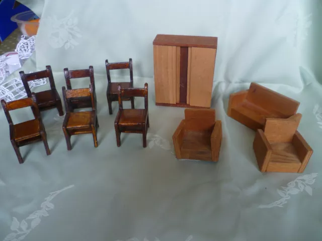 VINTAGE WOODEN DOLL'S HOUSE FURNITURE bundle mixed lot  1 16th scale