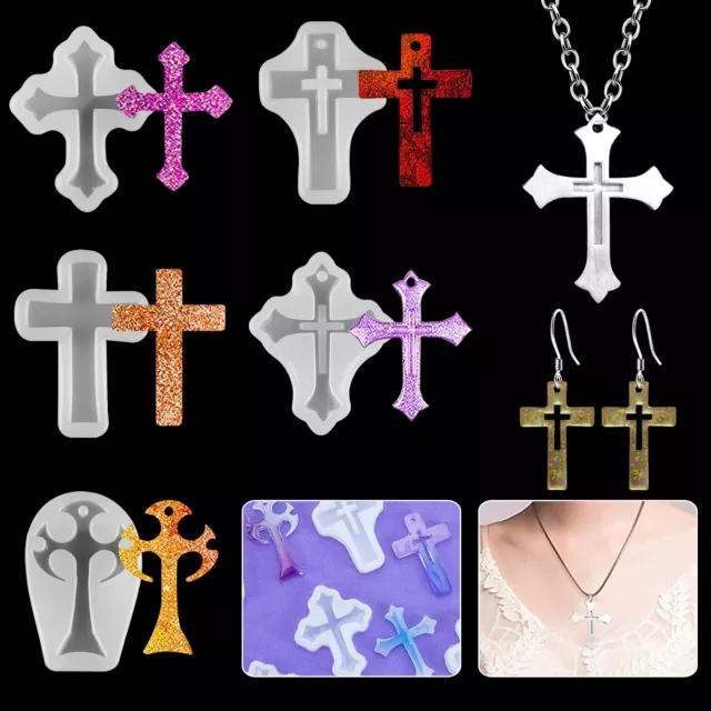 5PCS Silicone Cross Resin Mold Jewelry Epoxy Making Casting Mould Craft DIY Tool