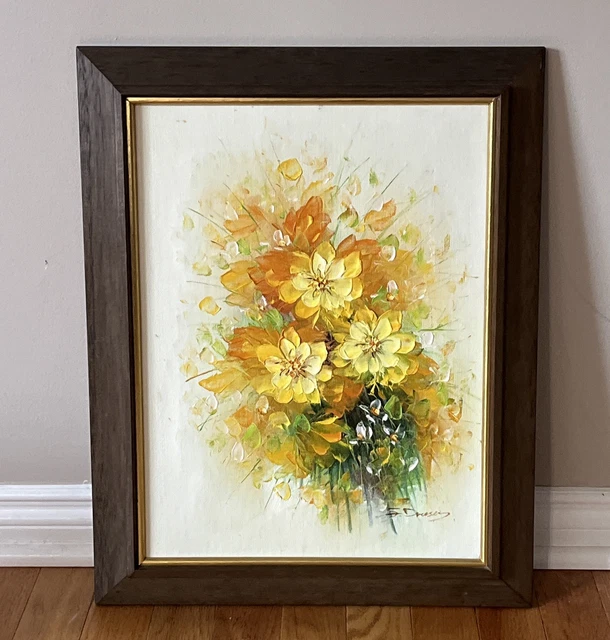 VINTAGE OIL PAINTING on Canvas Original Still Life Bouquet Flowers ...
