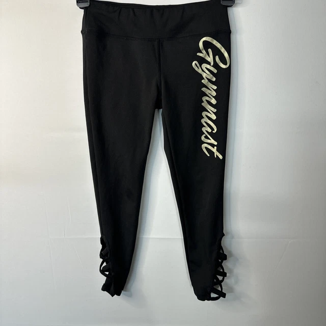 Justice Girls Black Leggings Pants Sport Dance Cheer Gymnastic M 10