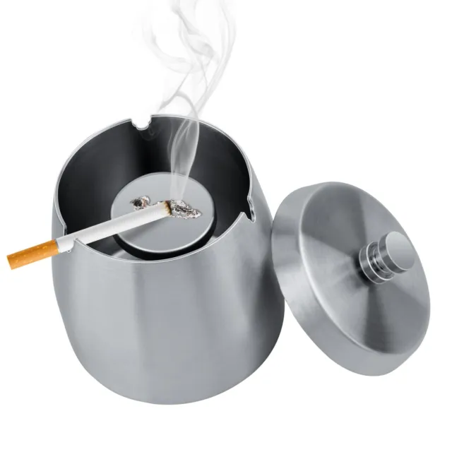 Cendrier de table en acier inoxydable avec couvercle, cendrier de cigarette  pour une cendrier coupe-vent à l'intérieur ou en extérieur