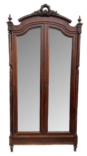Antique french Louis XV oak mirrored armoire/wardrobe with drawers