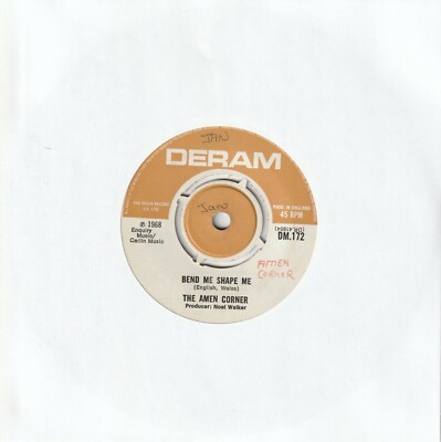 THE AMEN CORNER BEND ME SHAPE ME ORIGINAL 1968 DERAM 7" VINYL SINGLE 