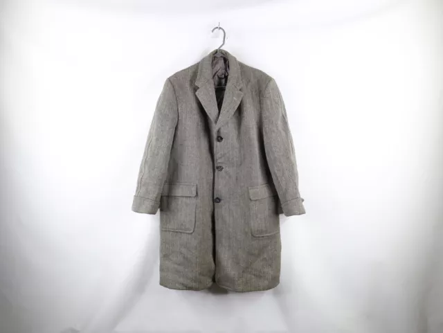 Vintage 50s Mens Size 42R Heavyweight Wool Herringbone Overcoat Jacket USA