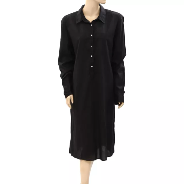 269032 Nili Lotan Solid Long Sleeve Cotton Dress Collared Black Resort S New