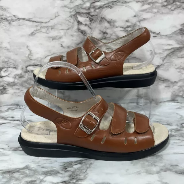 Propet  Sandal Womens 8.5 Brown Leather Breeze Walker Buckle Casual Outdoor