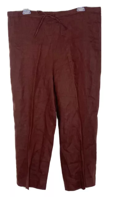 VTG Laura Ashley Women’s Maroon 100% Linen Flax Drawstring Pants Size Medium E4