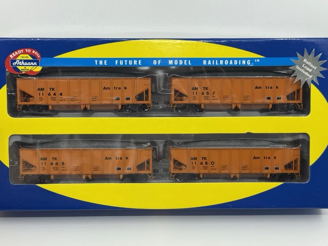 HO Athearn RTR 95715 Amtrak 40’ Outside Braced Ballast Hopper Car (4-Pack)