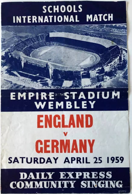 1959 Schools International England v Germany Song Sheet 25/04/59