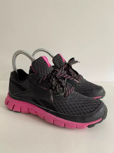 REEBOK Girls Smooth Flex Running Shoes Black Pink Real Flex Youth Size 2 