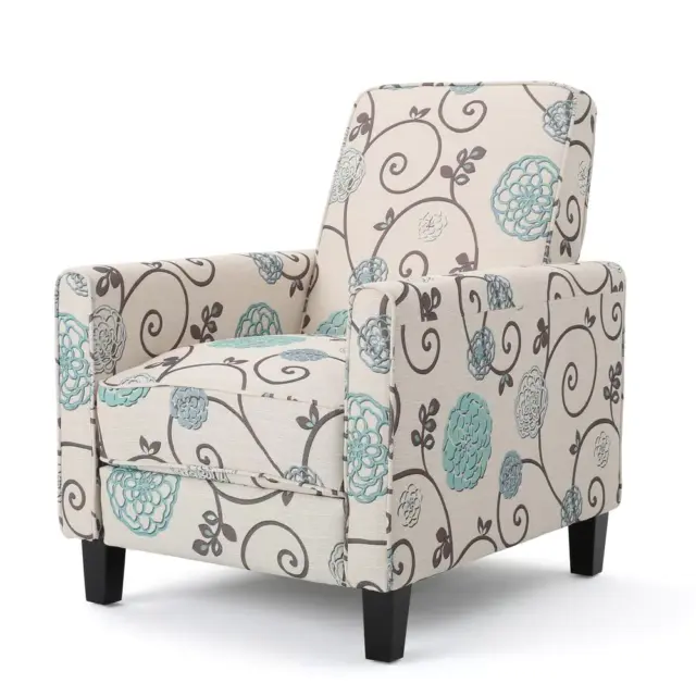 Noble House Club Recliner 27 in Width Compact Convenient Blue Floral Polyester