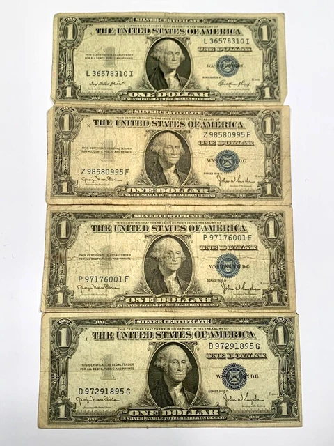 Lot of 4 1935 United States Silver Certificate One Dollar Bill Series E D