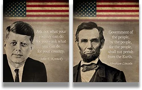 Abraham Lincoln and John F. Kennedy Patriotic Wall Art - Set of 2 8" x 10"