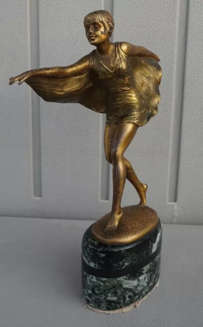 Franz Iffland Art Deco Bronze Sculpture Woman Butterfly Dancer Marble Base 1925 2