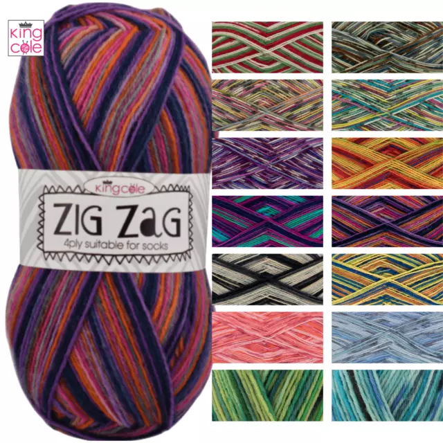 King Cole Zig Zag 4ply - 100g 75% Superwash 25% Nylon Yarn wool Knitting Crochet