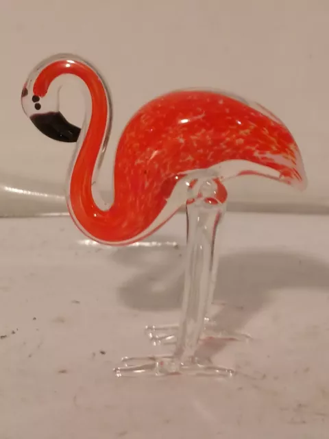 Hand Blown Glass Orange and White Flamingo 3" Tall Black Beak