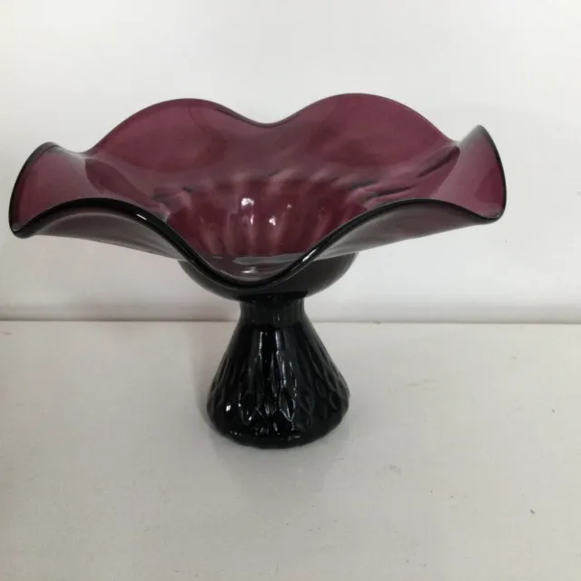 Fenton Amethyst Purple Pedestal Bowl Vintage Iris Design Compote Candy Dish