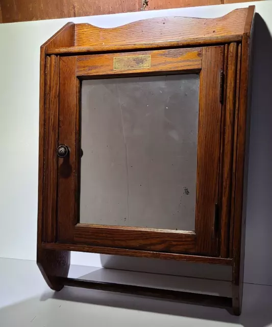 Antique Hotel Bathroom Oak Cabinet Hartford Apron & Towel Co. Medicine Barber