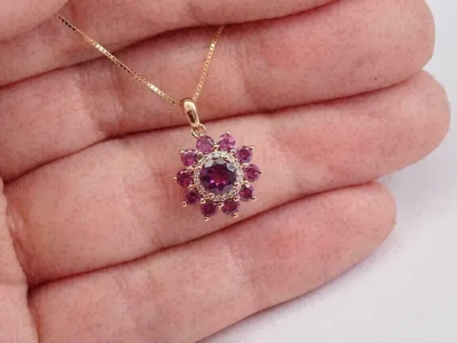 2 Ct Round Cut Simulated Pink Ruby Flower Pendant Necklace 14k Rose Gold Plated