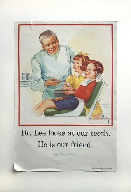 NATIONAL DAIRY COUNCIL Milk 1942 CREEPY DENTIST Nursery Rhyme POSTER