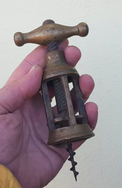 Cavatappi Vintage Ottone Corkscrew Brass Barrel Handle Korkenzieher Antique 1900