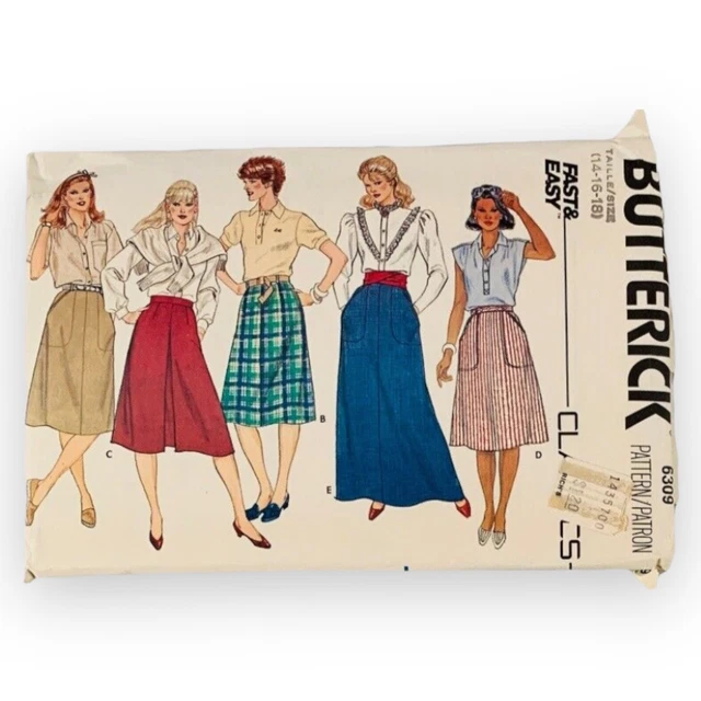 VTG 1980s Butterick Sewing Pattern 6309 A-Line Skirt Misses Sz 14 16  18 UNCUT