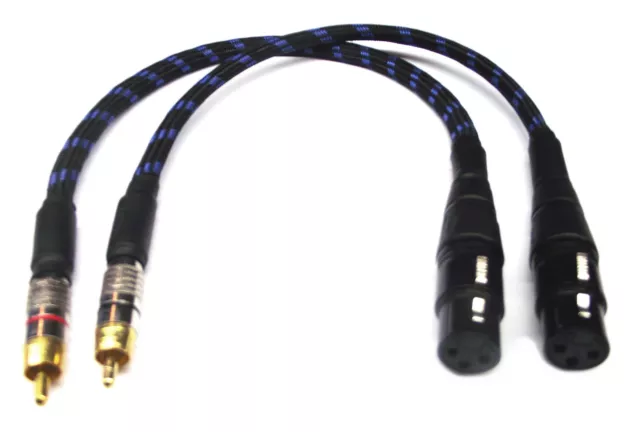 From OZ Quality 2PC 35cm XLR 3-Pin Female To RCA Male Mono Plug Cable Blue Braid