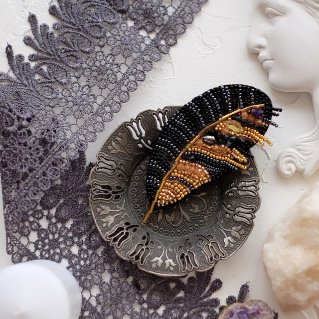 Hágalo usted mismo Kit de fabricación de joyas Broche ""Pluma"" Broches hechos a mano Cuentas Vintage