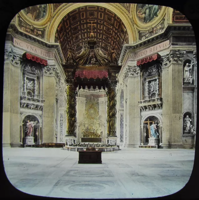 Glass Magic Lantern Slide ROME NO33 ST PETERS THE BRONZE CANOPY C1890 PHOTO ROMA