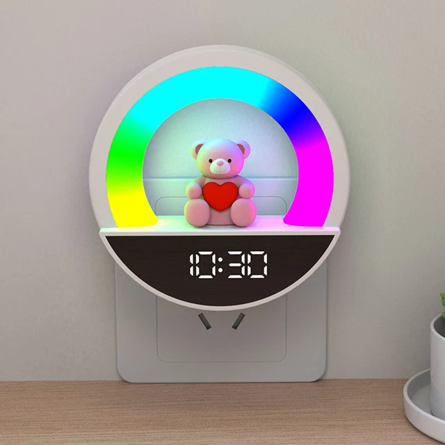 LED NIGHT LIGHT Cute Bear Night Light Alarm Clock Plug Into Wall