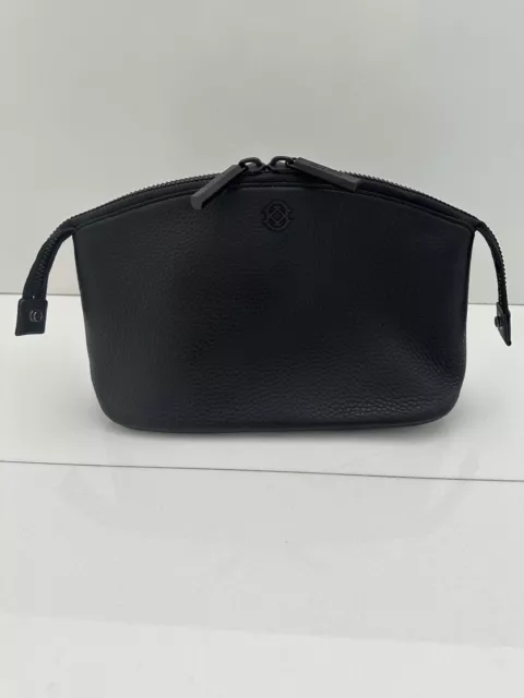 DAGNE DOVER Lola Pouch Large  Black Pebbled Leather Clutch Makeup Bag $105 NEW!