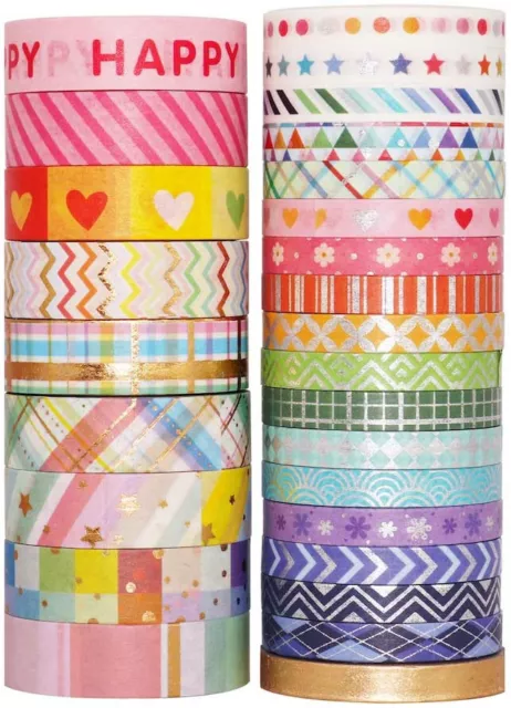 YUBX 27 Rolls Washi Tape Set,Foil Gold Skinny Decorative Masking Tape for Craft