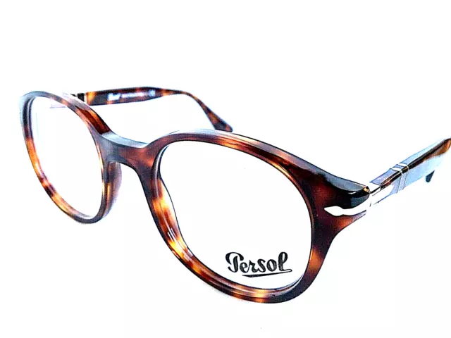 New Persol 3144-V 24 49mm Rx Round Tortoise Men's Eyeglasses Frame Italy