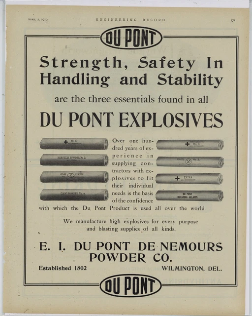 1910 E.I. Du Pont De Nemours Powder Co. DuPont Explosives - Wilmington, Delaware