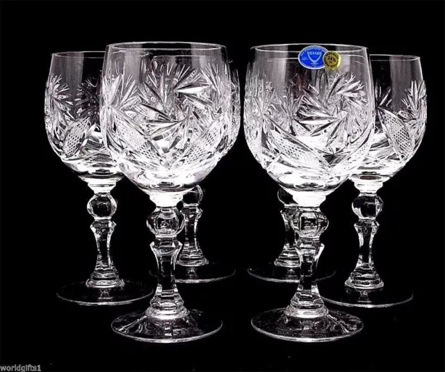 Set of 6 Russian Cut Crystal Red Wine Glasses 8.8 oz - Soviet Stemmed Goblet