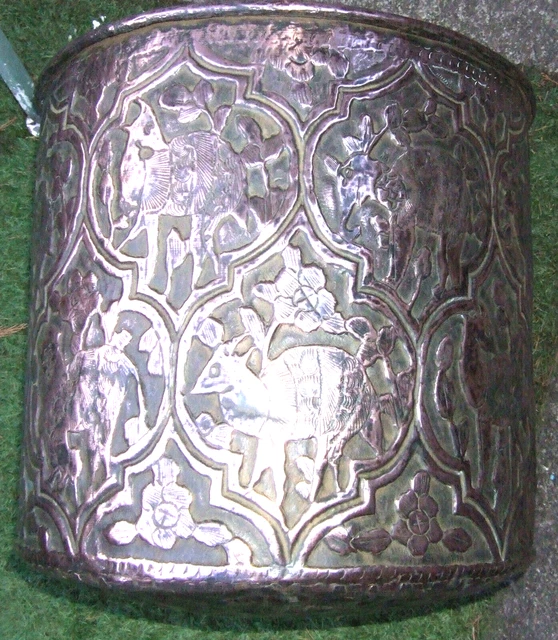 19th century hand beaten repousse copper cache pot middle eastern india