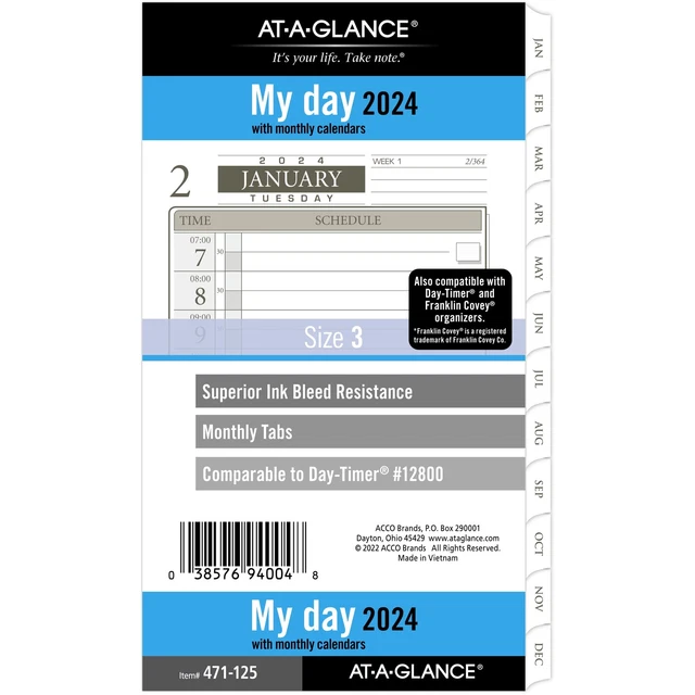 ATAGLANCE 2024 DAILY Monthly Planner One Page Per Day Refill Loose