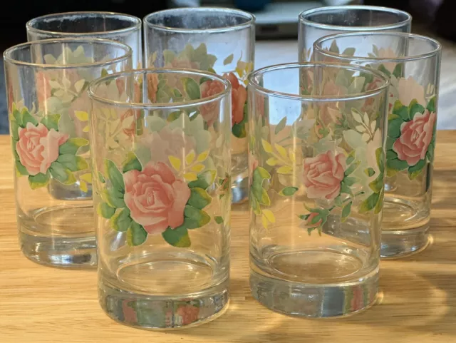 Lot of 7 Retired Corelle Elegant Rose 7oz Juice Glasses Cups Discontinued HTF