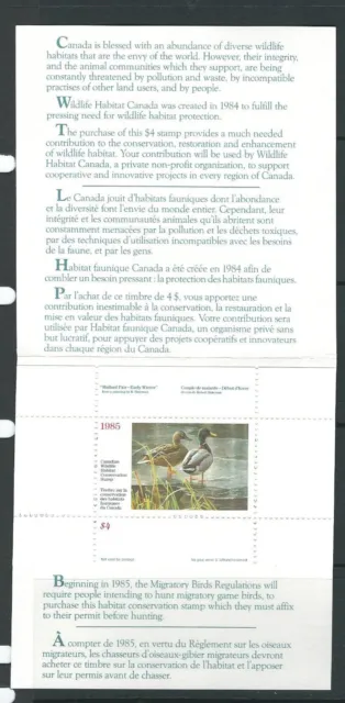 Canada 1985 Anatra Fauna Selvatica Habitat Conservation Libretto VF MNH